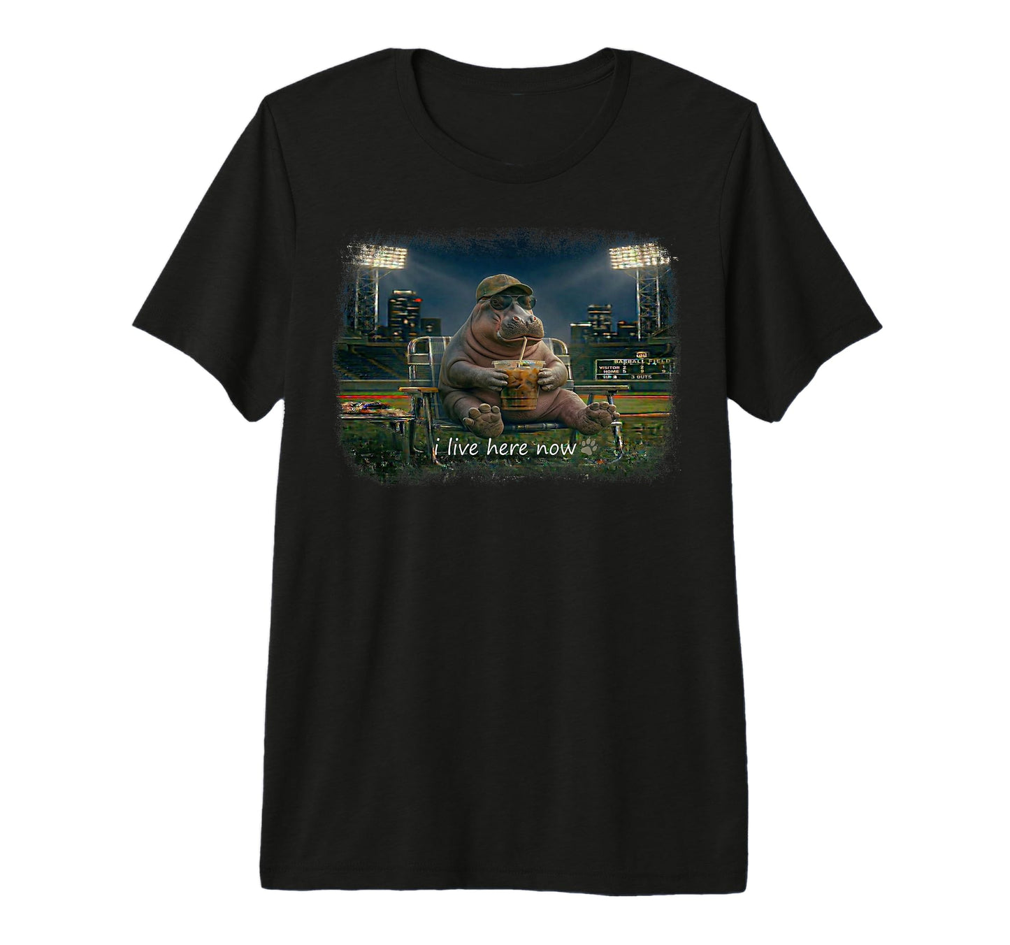 Funny Hippopotamus Ballfield T-Shirt - Casual Everyday Wear Men Women - T-Shirt, Sweatshirt, Hoodie