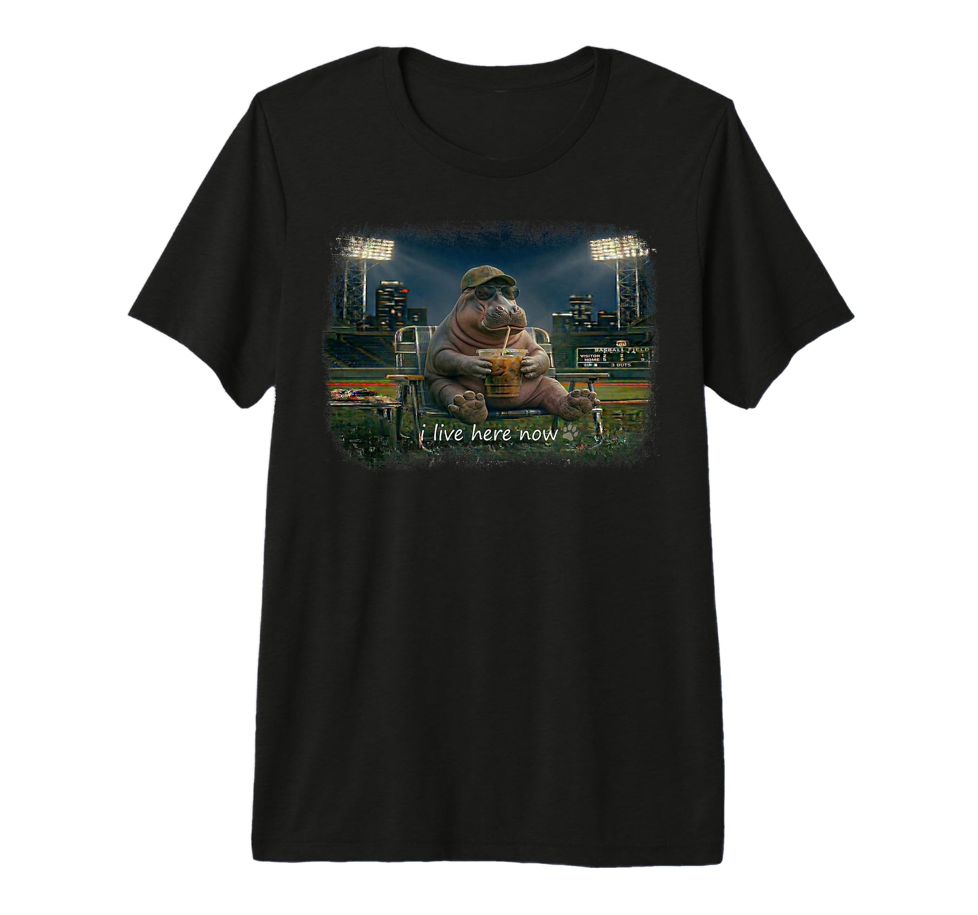 Funny Hippopotamus Ballfield T-Shirt - Casual Everyday Wear Men Women - T-Shirt, Sweatshirt, Hoodie