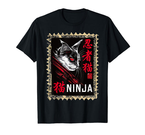 Creepy Ninja Cat Japanese Vaporwave T-Shirt - Aesthetic Graphic Men Women - T-Shirt, Sweatshirt, Hoodie