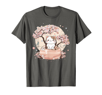 Cherry Blossom Tree Cat Japanese Aesthetic T-Shirt - Trendy Graphic Unisex - T-Shirt, Sweatshirt, Hoodie