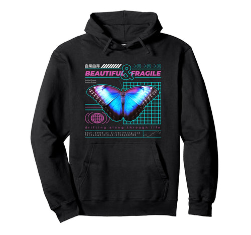 Blue Butterfly Beautiful And Fragile Hoodie - Streetwear Style Unisex - T-Shirt, Sweatshirt, Hoodie