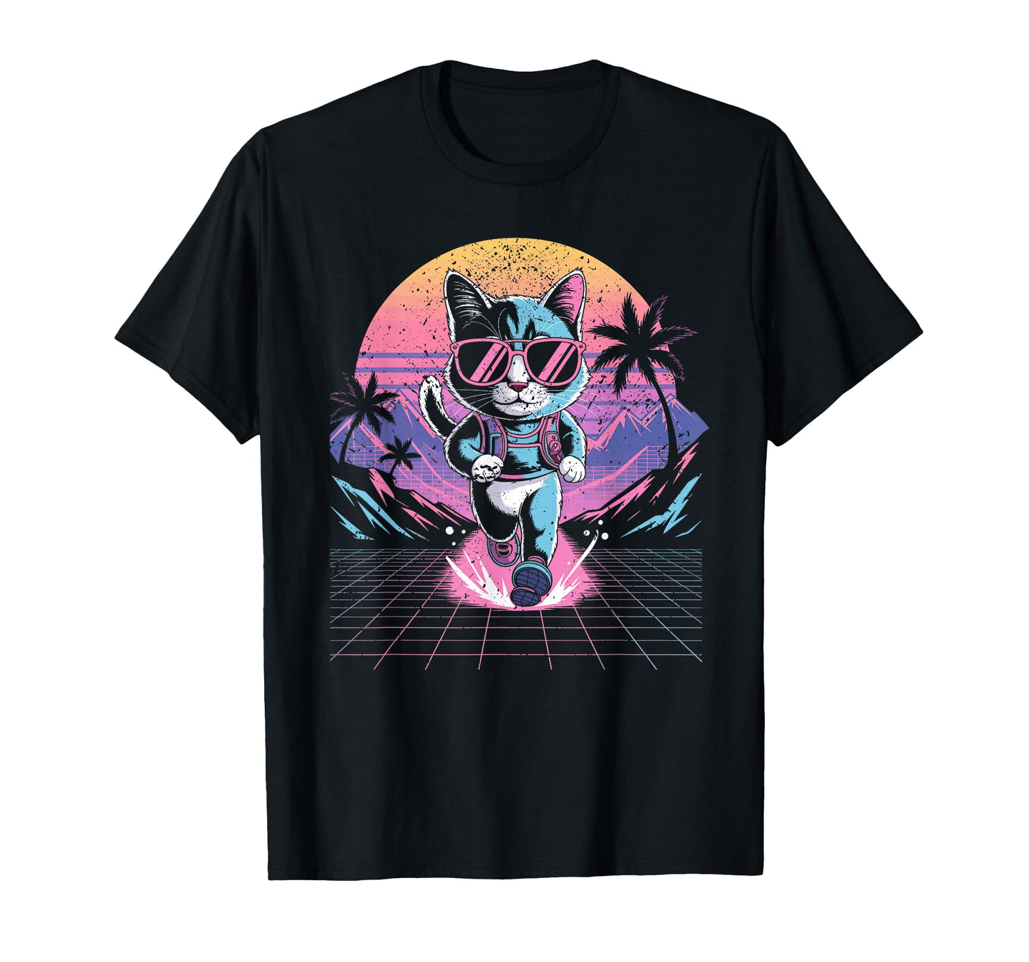 Synthwave Running Cat 80S Vaporwave T-Shirt - Streetwear Style Unisex - T-Shirt, Sweatshirt, Hoodie