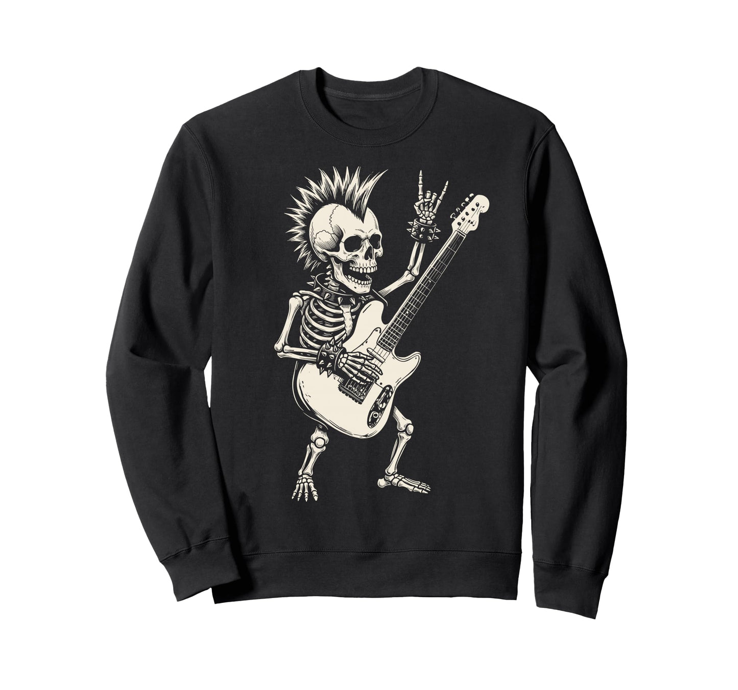 Funny Skeleton Playing Guitar Rock Sweatshirt - Aesthetic Graphic Unisex - T-Shirt, Sweatshirt, Hoodie