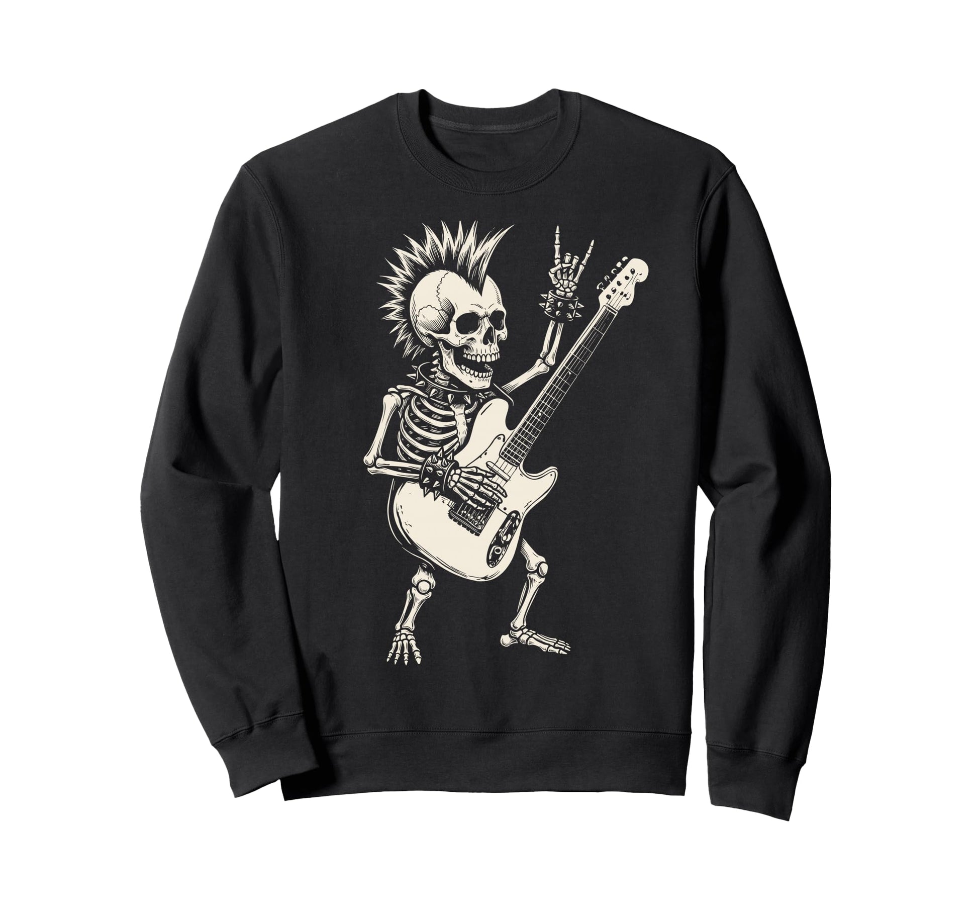 Funny Skeleton Playing Guitar Rock Sweatshirt - Aesthetic Graphic Unisex - T-Shirt, Sweatshirt, Hoodie