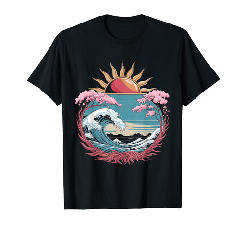 Big Wave Vaporwave Aesthetic 80S Anime T-Shirt - Minimalist Print Unisex - T-Shirt, Sweatshirt, Hoodie