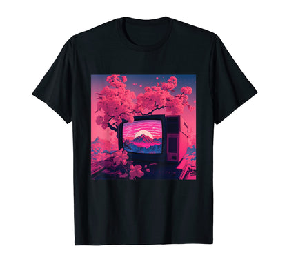 Mt Fuji Japan Vaporwave Tv Aesthetic T-Shirt - Streetwear Style for Adults - T-Shirt, Sweatshirt, Hoodie