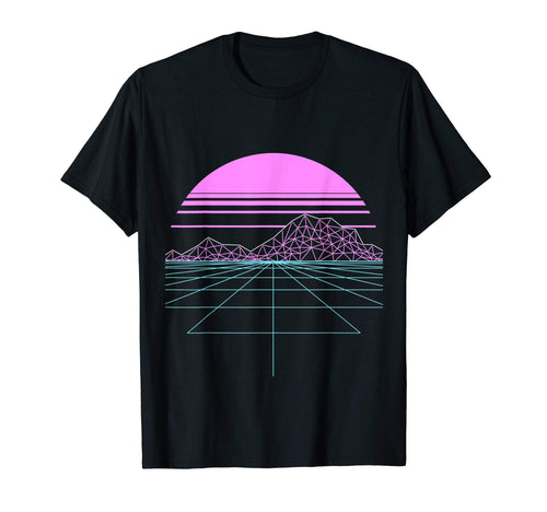 Outran Synthwave Sunset Vaporwave Grid T-Shirt - Trendy Graphic Unisex - T-Shirt, Sweatshirt, Hoodie