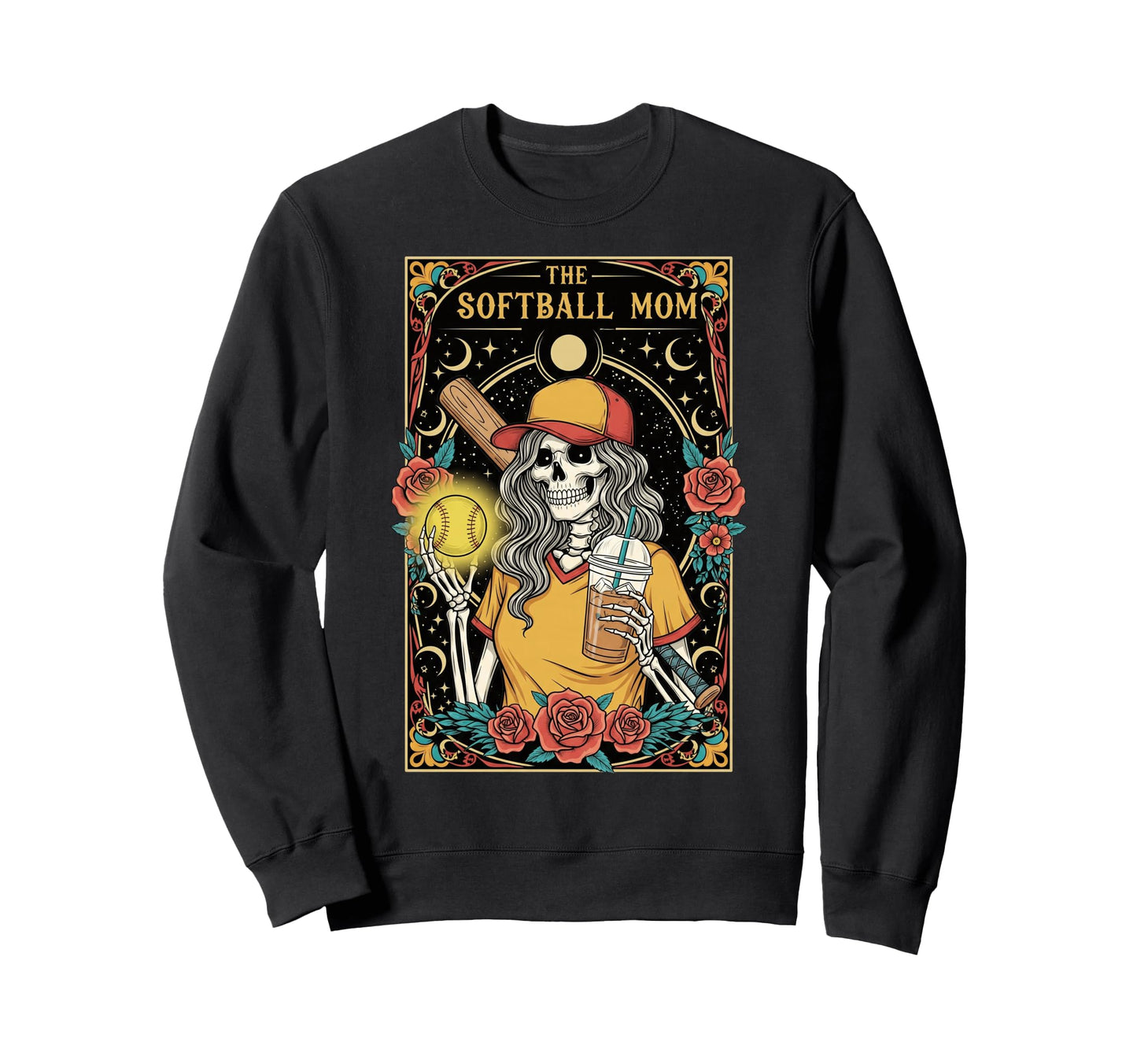 Softball Mom Tarot Card Skeleton Sweatshirt - Streetwear Style Unisex - T-Shirt, Sweatshirt, Hoodie