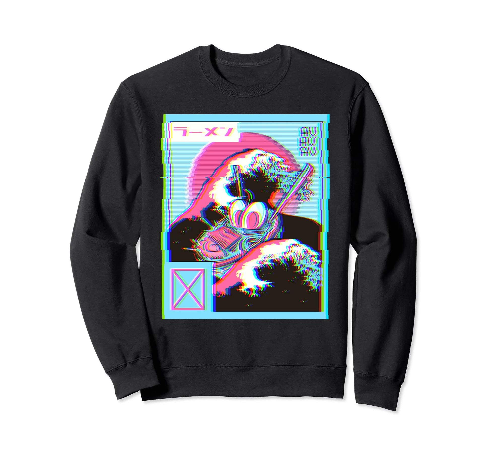 Ramen Sushi Great Wave Glitchy Sweatshirt - Unique Graphic Unisex - T-Shirt, Sweatshirt, Hoodie