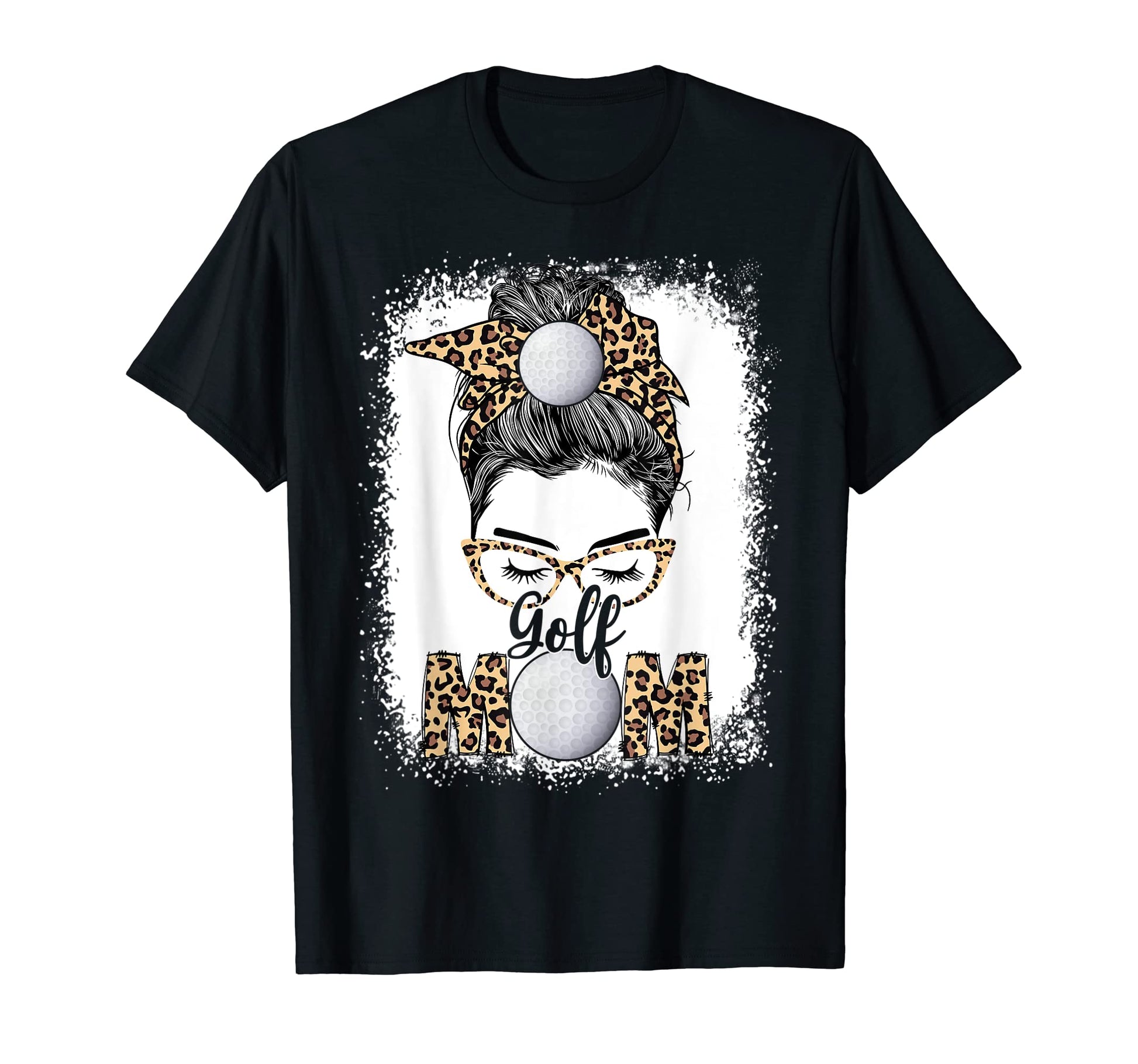 Golf Mom Game Day Messy Bun Leopard T-Shirt - Aesthetic Graphic Men Women - T-Shirt, Sweatshirt, Hoodie