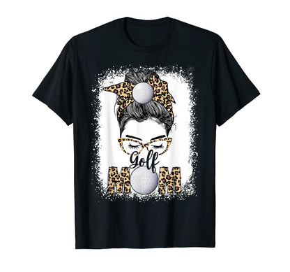 Golf Mom Game Day Messy Bun Leopard T-Shirt - Aesthetic Graphic Men Women - T-Shirt, Sweatshirt, Hoodie