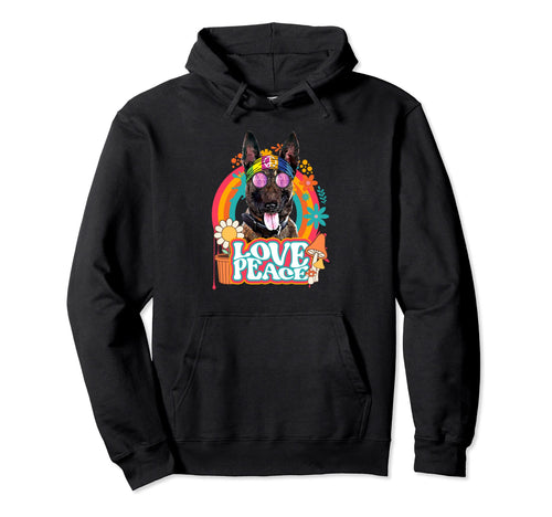 Hippie Belgian Malinois Dog 60S 70S Peace Hoodie - Trendy Graphic Unisex - T-Shirt, Sweatshirt, Hoodie
