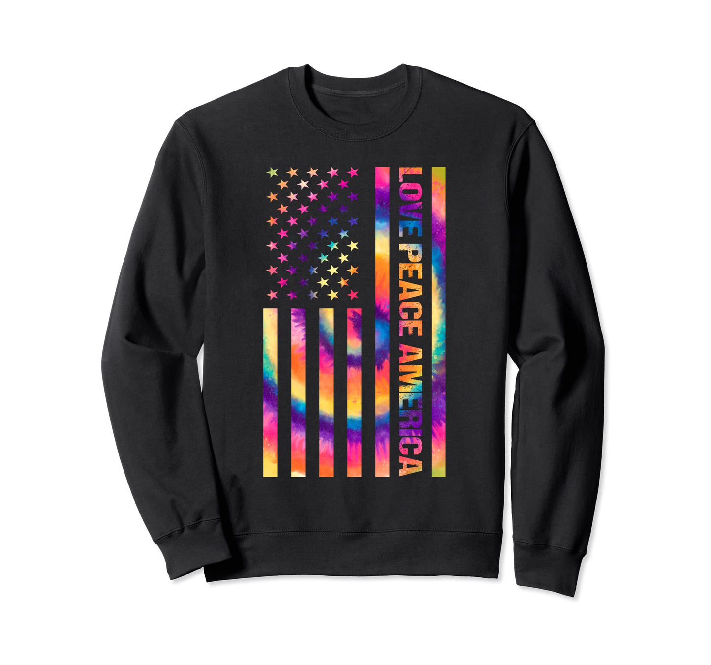Usa Flag Patriotic Hippie Love Sweatshirt - Custom Art Print Men Women - T-Shirt, Sweatshirt, Hoodie