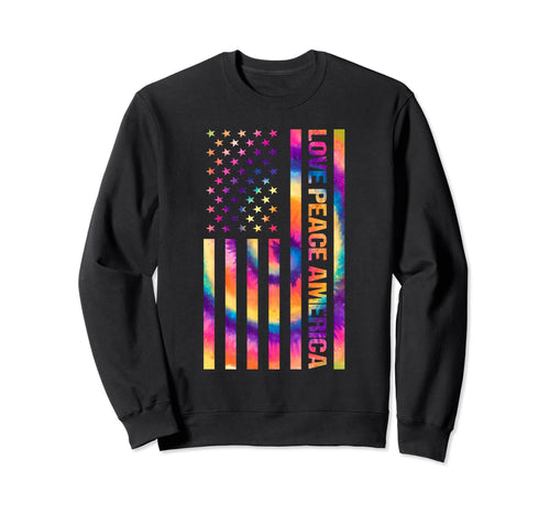 Usa Flag Patriotic Hippie Love Sweatshirt - Custom Art Print Men Women - T-Shirt, Sweatshirt, Hoodie