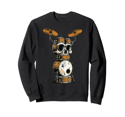 Skull Drum Set Rock Music Drummer Sweatshirt - Minimalist Print for Adults - T-Shirt, Sweatshirt, Hoodie
