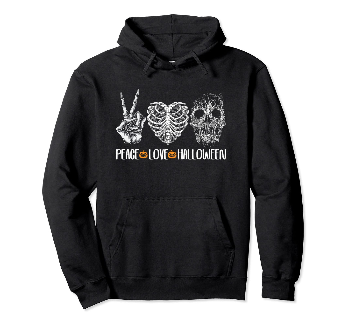 Halloween Skeleton Peace Love Scary Hoodie - Unique Graphic for Adults - T-Shirt, Sweatshirt, Hoodie