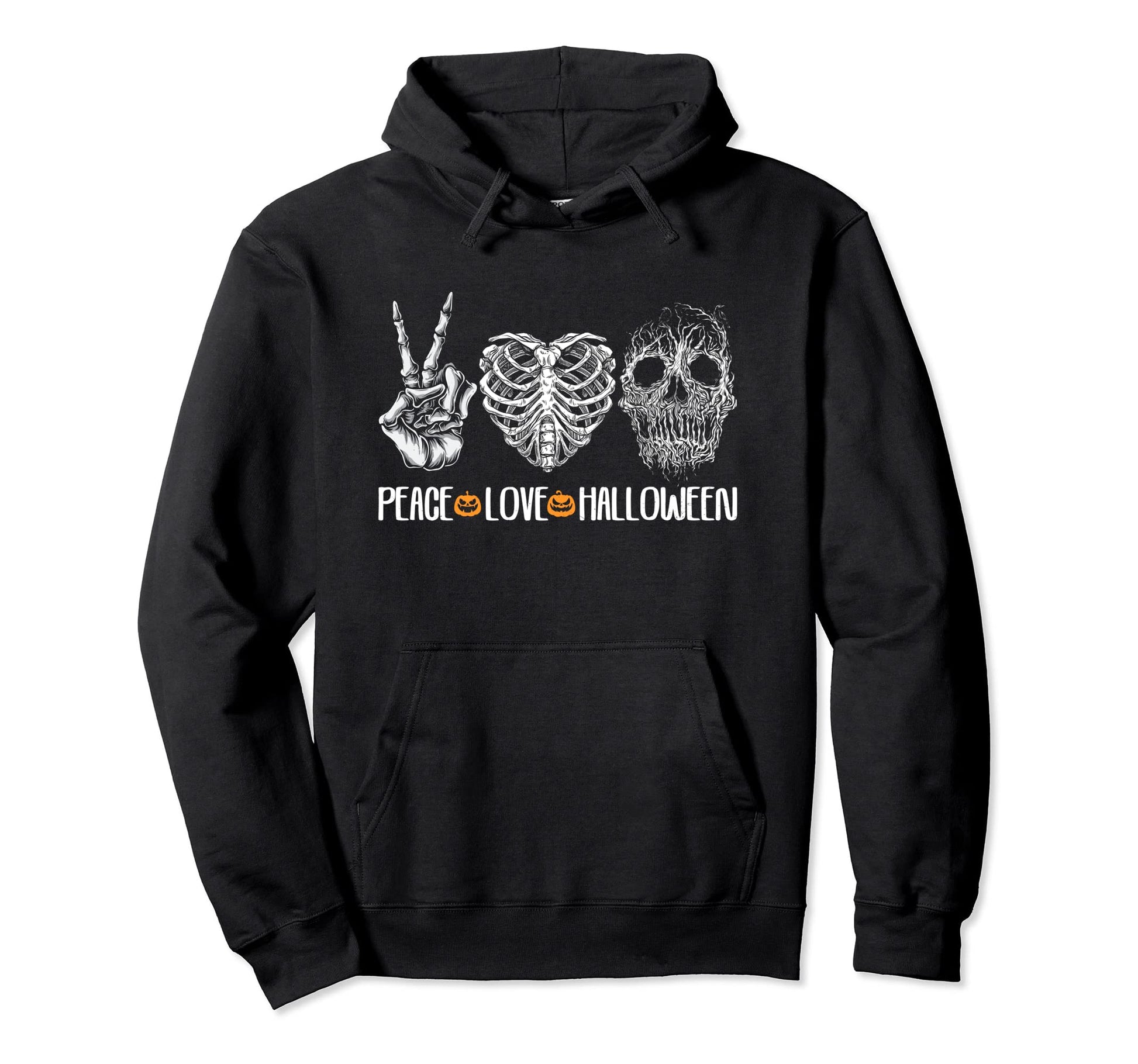 Halloween Skeleton Peace Love Scary Hoodie - Unique Graphic for Adults - T-Shirt, Sweatshirt, Hoodie