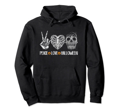 Halloween Skeleton Peace Love Scary Hoodie - Unique Graphic for Adults - T-Shirt, Sweatshirt, Hoodie