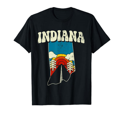 Indiana State Rainbow Hippie 70S Map T-Shirt - Trendy Graphic Unisex - T-Shirt, Sweatshirt, Hoodie