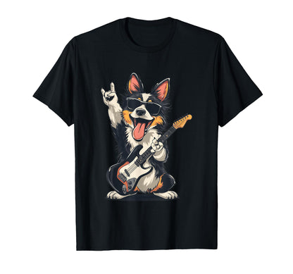 Funny Corgi Dog Playing Guitar Rock Music T-Shirt - Streetwear Style Unisex - T-Shirt, Sweatshirt, Hoodie