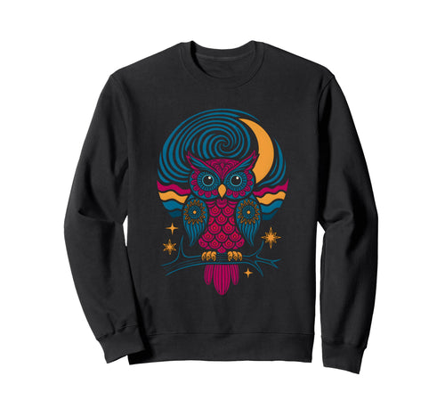 Cosmic Owl Wisdom Boho Hippie Sweatshirt - Minimalist Print for Adults - T-Shirt, Sweatshirt, Hoodie