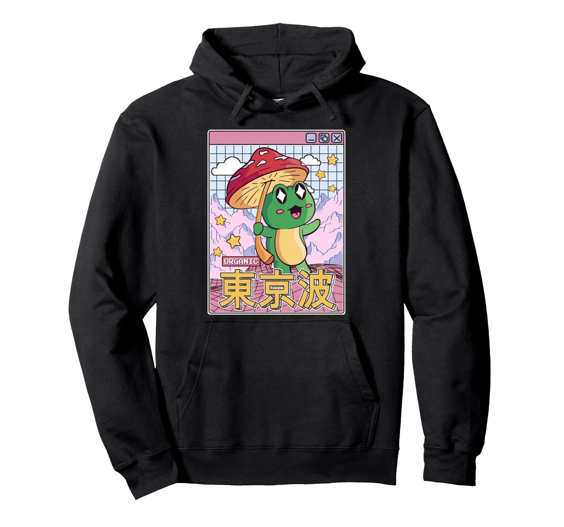 Frog Mushroom Kawaii Vaporwave Japan Hoodie - Trendy Graphic Men Women - T-Shirt, Sweatshirt, Hoodie