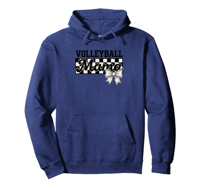 Volleyball Mama Mom Checkerboard Bow Hoodie - Trendy Graphic Unisex - T-Shirt, Sweatshirt, Hoodie