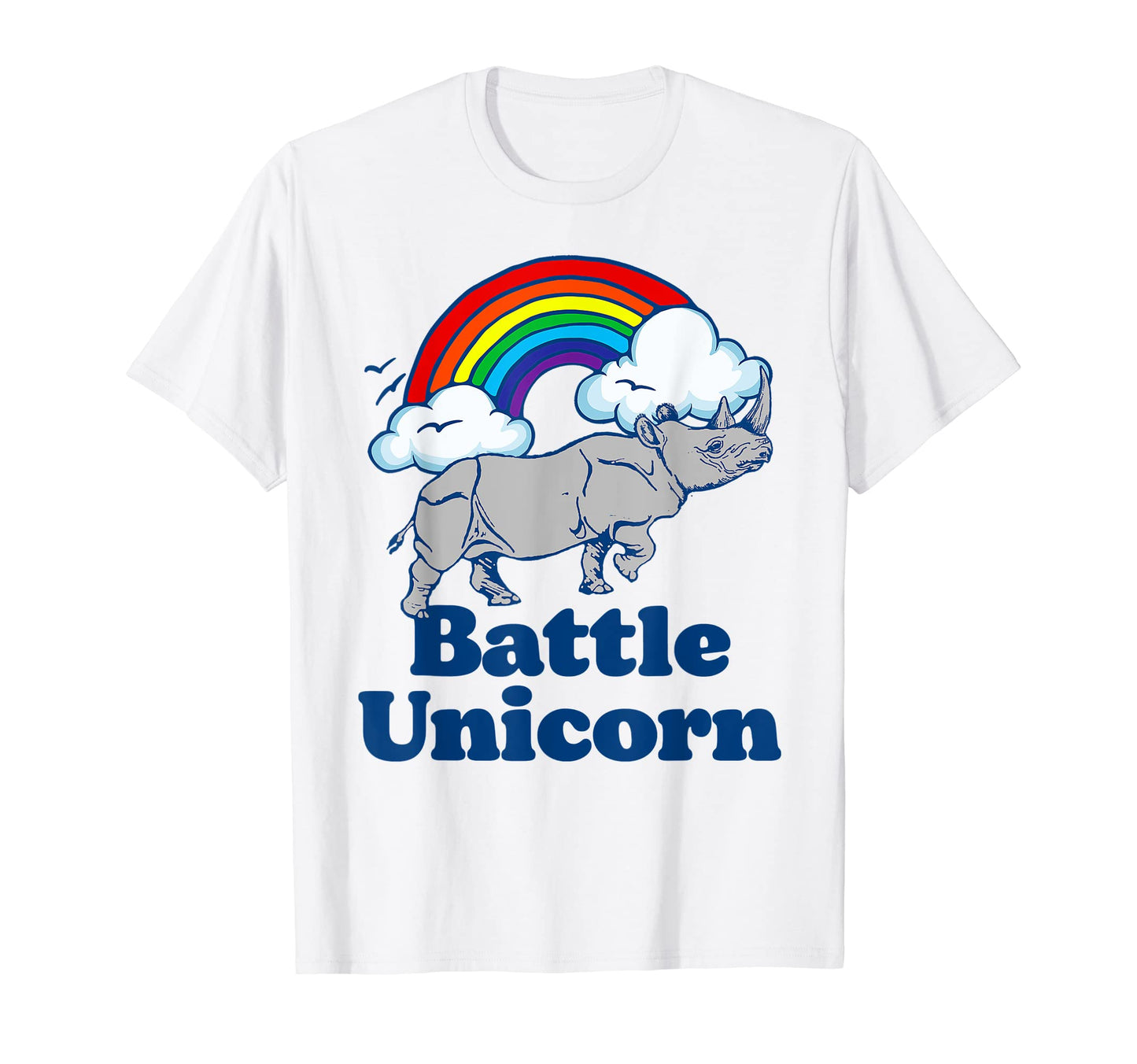 Battle Unicorn Funny 80S Rainbow Rhino T-Shirt - Minimalist Print Unisex - T-Shirt, Sweatshirt, Hoodie
