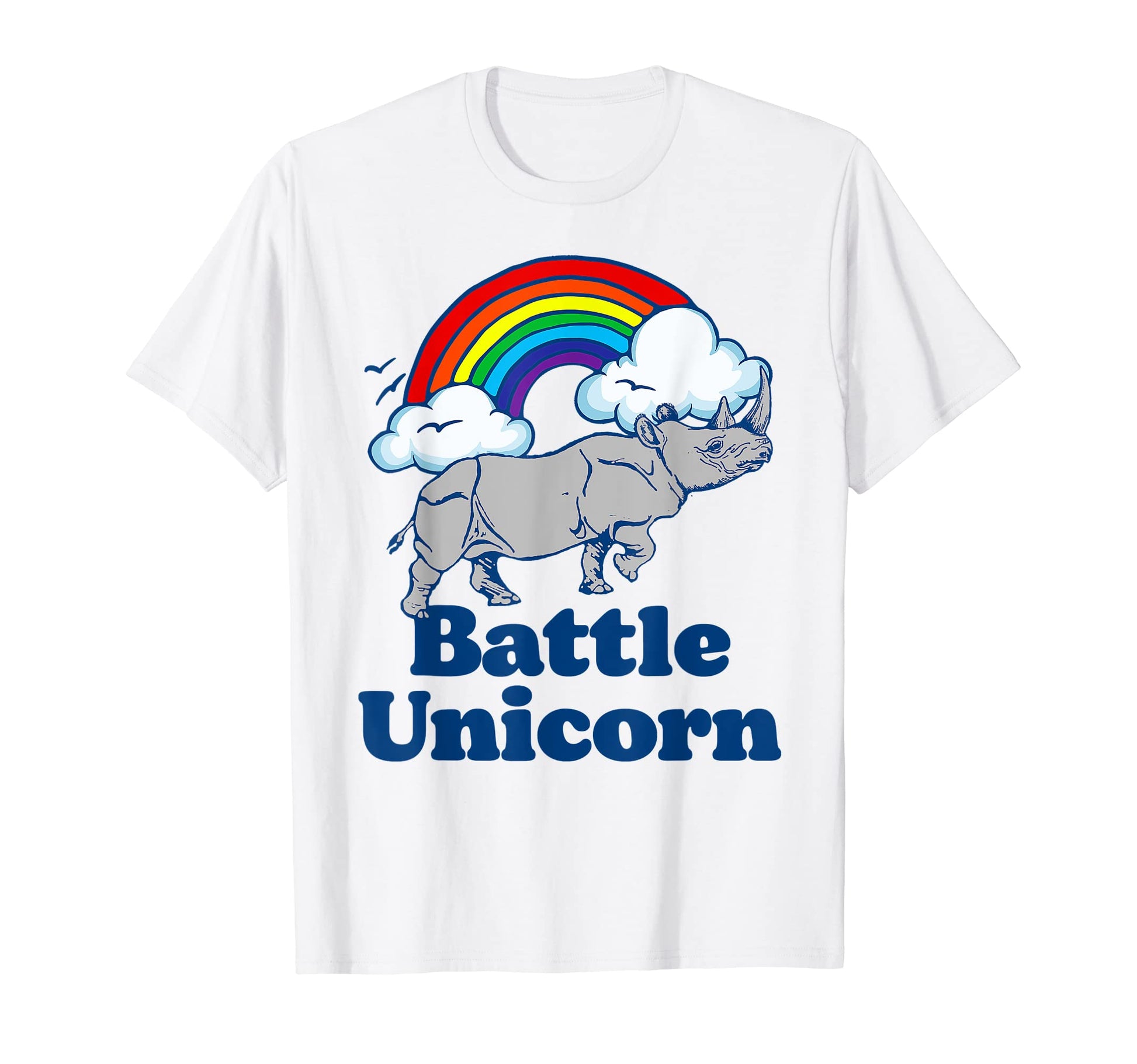 Battle Unicorn Funny 80S Rainbow Rhino T-Shirt - Minimalist Print Unisex - T-Shirt, Sweatshirt, Hoodie