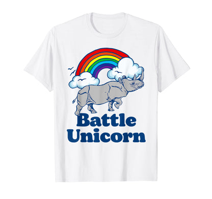 Battle Unicorn Funny 80S Rainbow Rhino T-Shirt - Minimalist Print Unisex - T-Shirt, Sweatshirt, Hoodie
