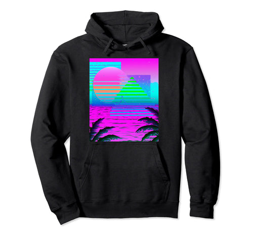 Hawaii Vaporwave Sunset Synthwave Hoodie - Novelty Apparel for Adults - T-Shirt, Sweatshirt, Hoodie