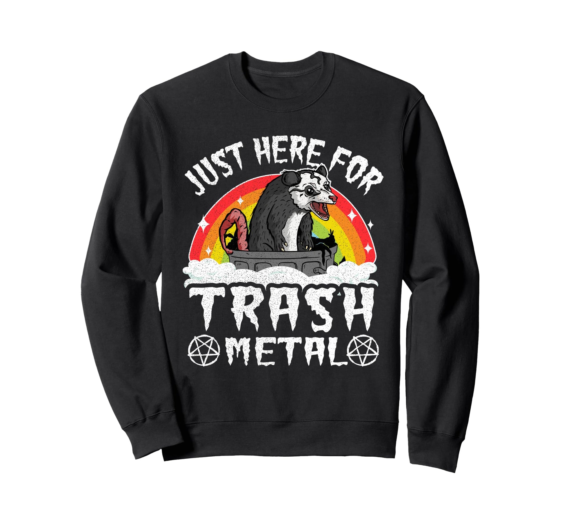 Just Here Trash Metal Rainbow Opossum Sweatshirt - Unique Graphic Unisex - T-Shirt, Sweatshirt, Hoodie