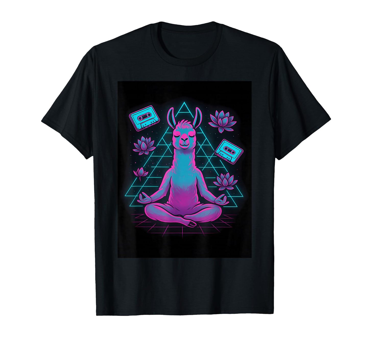 Synthwave Llama Yoga Meditation T-Shirt - Fun Novelty Design Unisex - T-Shirt, Sweatshirt, Hoodie