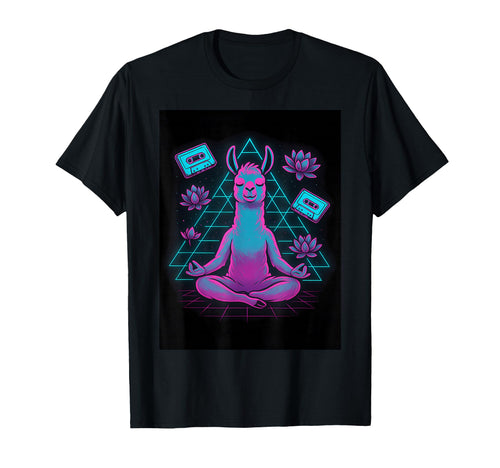 Synthwave Llama Yoga Meditation T-Shirt - Fun Novelty Design Unisex - T-Shirt, Sweatshirt, Hoodie