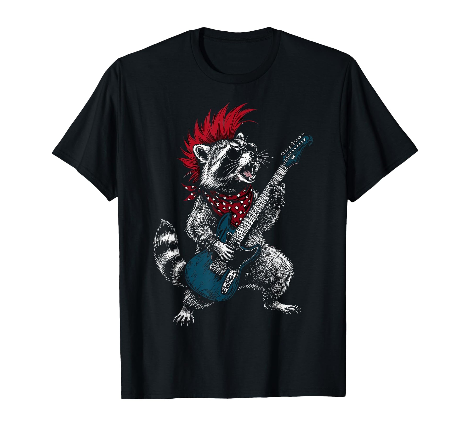 Funny Raccoon Playing Guitar Usa T-Shirt - Custom Art Print Unisex - T-Shirt, Sweatshirt, Hoodie