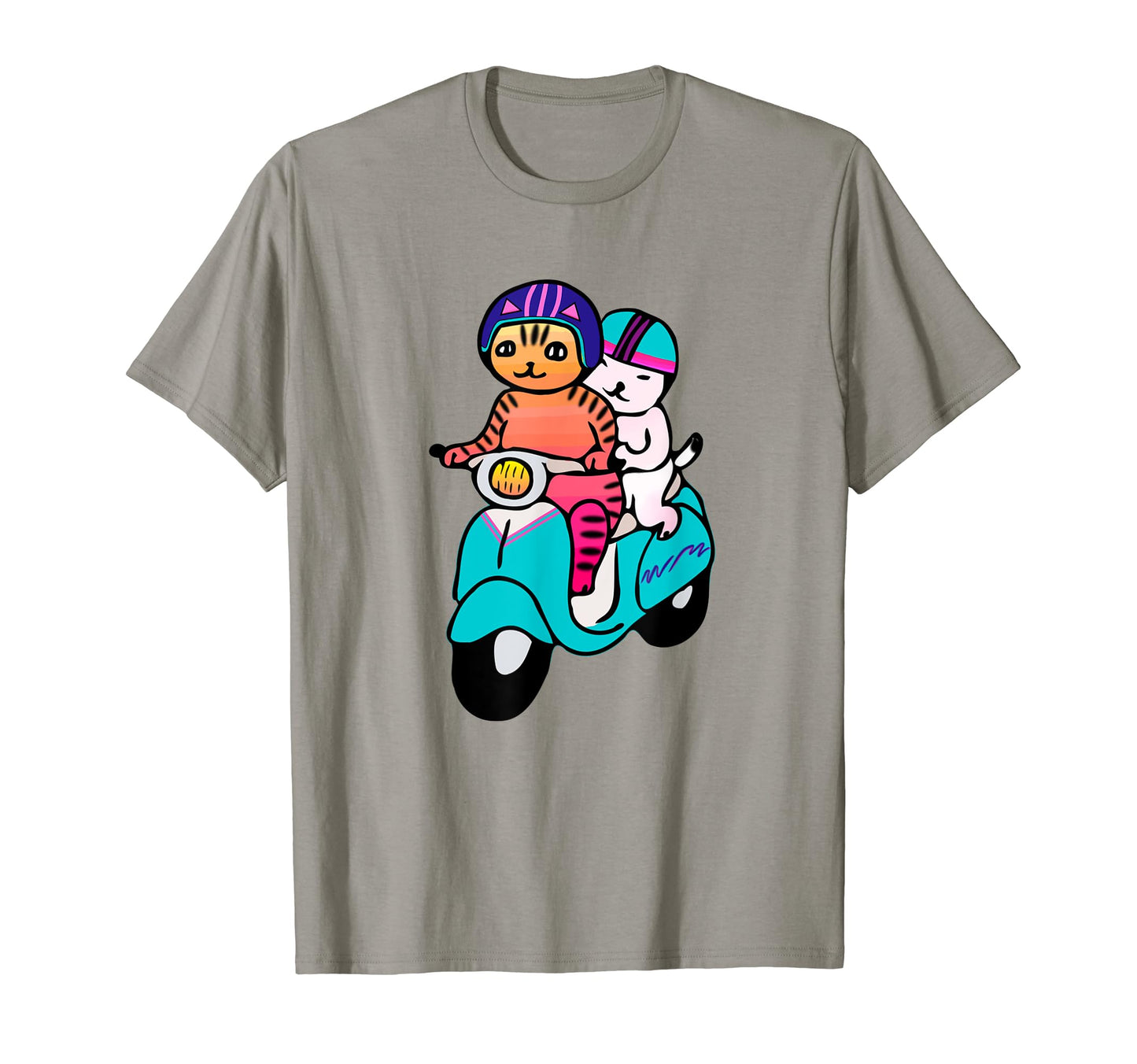 Vaporwave Aesthetic Cats Scooter T-Shirt - Graphic Print for Adults - T-Shirt, Sweatshirt, Hoodie