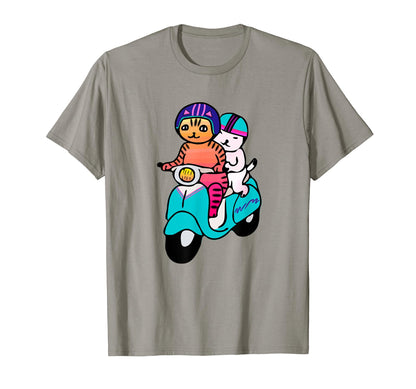 Vaporwave Aesthetic Cats Scooter T-Shirt - Graphic Print for Adults - T-Shirt, Sweatshirt, Hoodie
