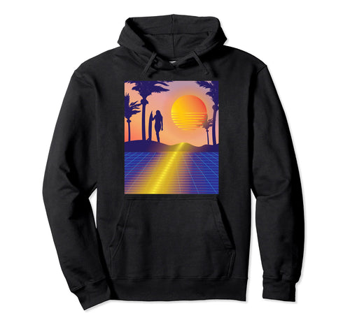 80S Hawaii Beach Surfer And Palm Hoodie - Casual Everyday Wear Men Women - T-Shirt, Sweatshirt, Hoodie