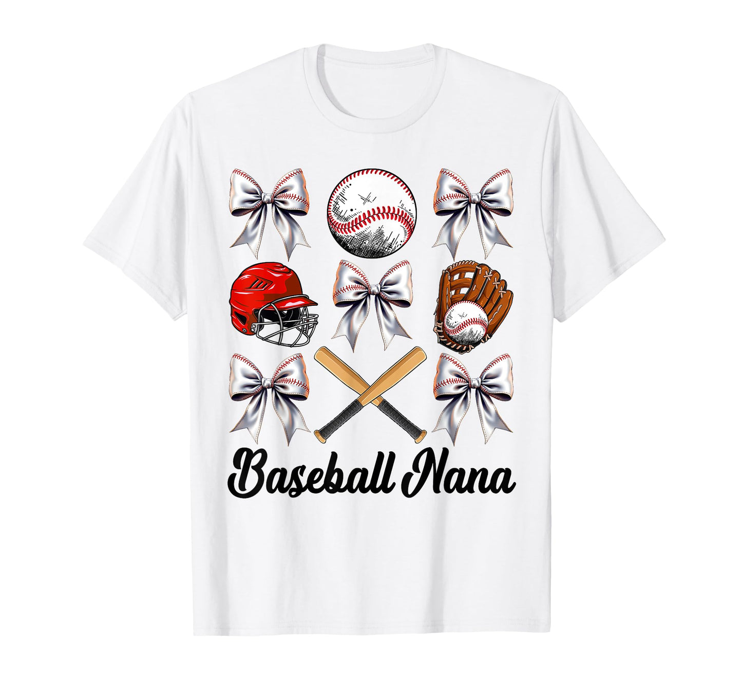 Baseball Nana Bow Baseball Mom Mothers Day T-Shirt - Graphic Print Unisex - T-Shirt, Sweatshirt, Hoodie