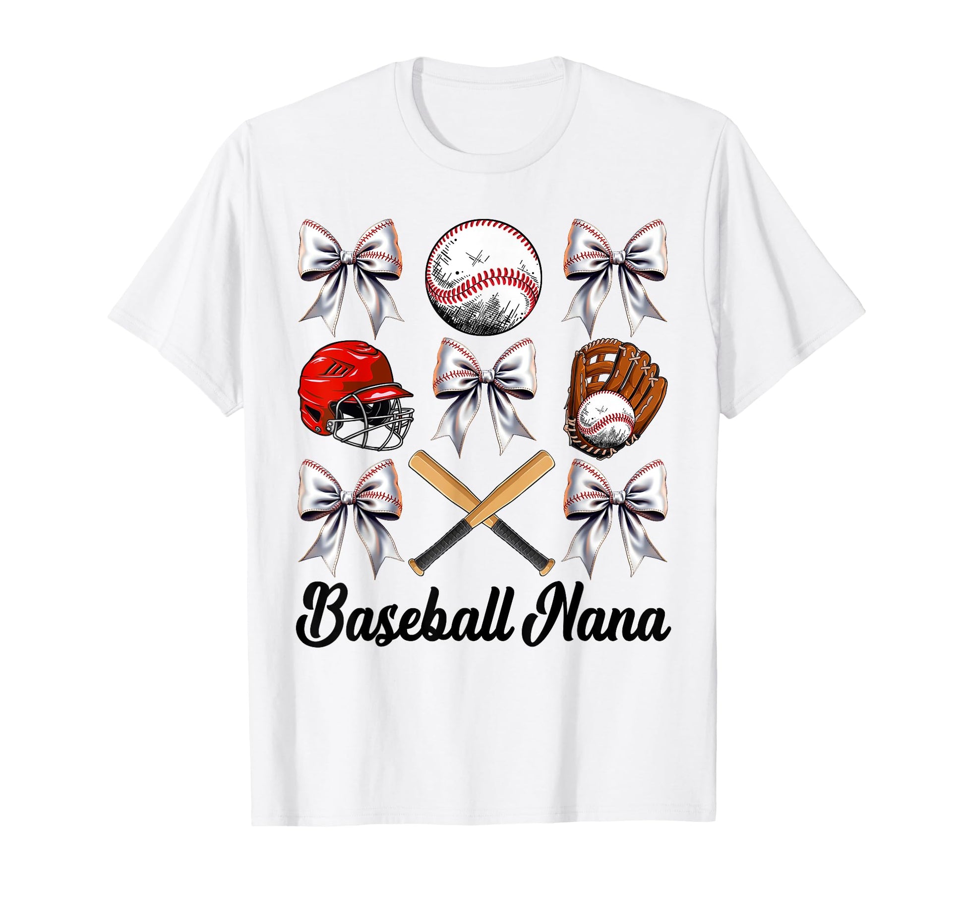 Baseball Nana Bow Baseball Mom Mothers Day T-Shirt - Graphic Print Unisex - T-Shirt, Sweatshirt, Hoodie