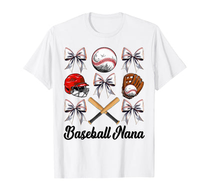 Baseball Nana Bow Baseball Mom Mothers Day T-Shirt - Graphic Print Unisex - T-Shirt, Sweatshirt, Hoodie