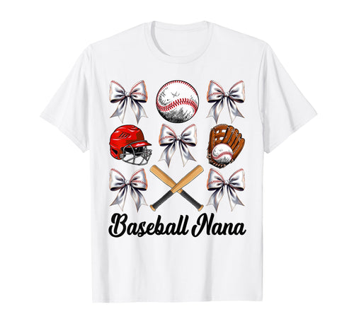 Baseball Nana Bow Baseball Mom Mothers Day T-Shirt - Graphic Print Unisex - T-Shirt, Sweatshirt, Hoodie