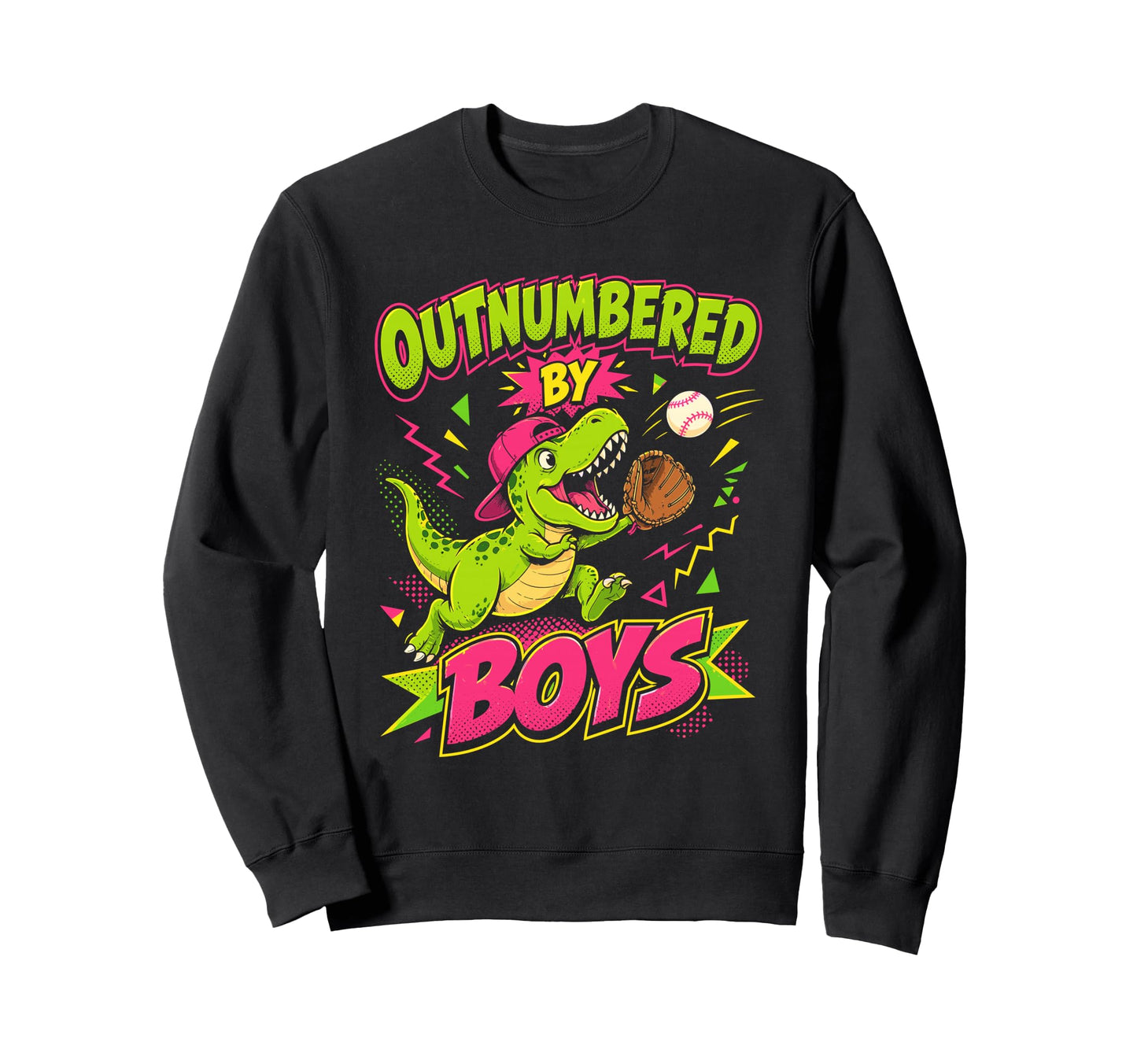 Outnumbered Baseball Mom T Rex Dinosaur Sweatshirt - Novelty Apparel Unisex - T-Shirt, Sweatshirt, Hoodie