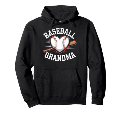 Baseball Grandma Heart Bat Sports Hoodie - Casual Everyday Wear Men Women - T-Shirt, Sweatshirt, Hoodie