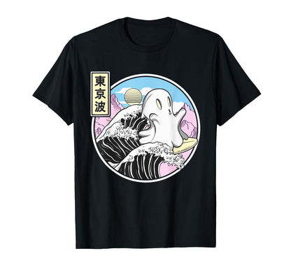 Happy Surfing Ghost Kanagawa Wave T-Shirt - Unique Graphic Men Women - T-Shirt, Sweatshirt, Hoodie