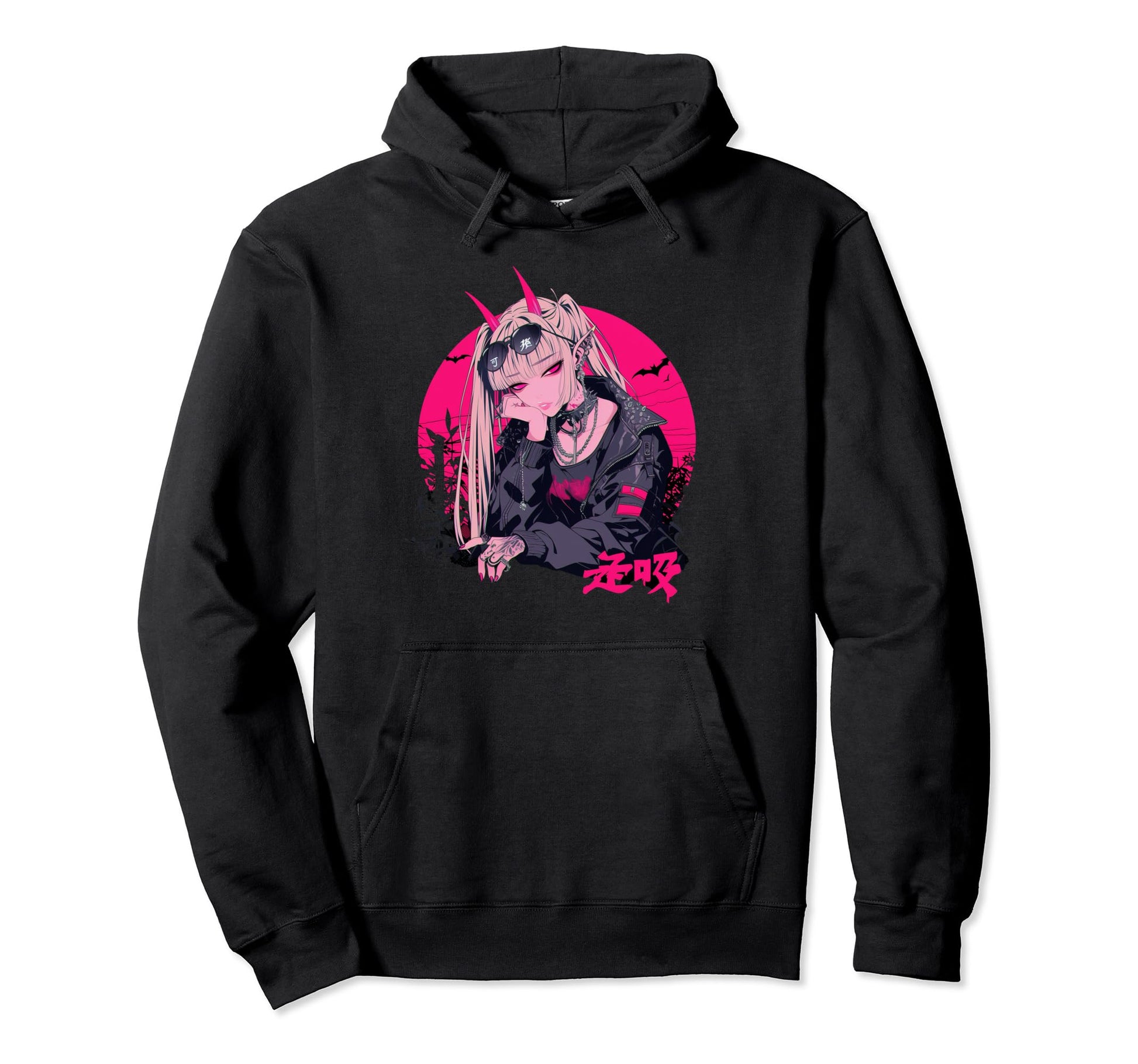 Goth Grunge Demon Anime Waifu Horror Hoodie - Minimalist Print for Adults - T-Shirt, Sweatshirt, Hoodie