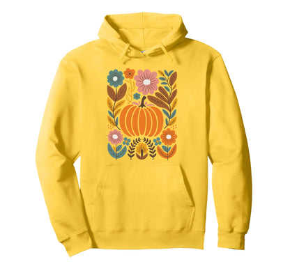 Floral Pumpkin Boho Autumn Fall Teens Hoodie - Fun Novelty Design Men Women - T-Shirt, Sweatshirt, Hoodie