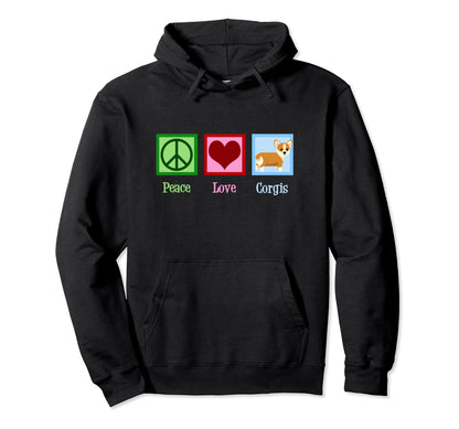 Peace Love Corgis Corgi Lover Gift Hoodie - Fun Novelty Design Unisex - T-Shirt, Sweatshirt, Hoodie