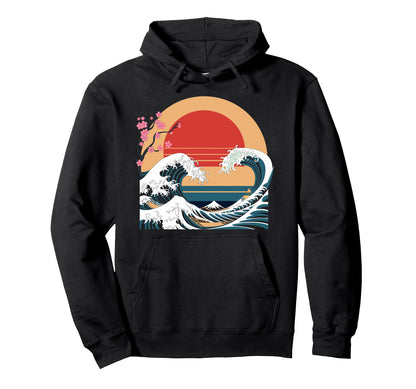 Big Wave Vaporwave Aesthetic 80S Hoodie - Casual Everyday Wear Unisex - T-Shirt, Sweatshirt, Hoodie
