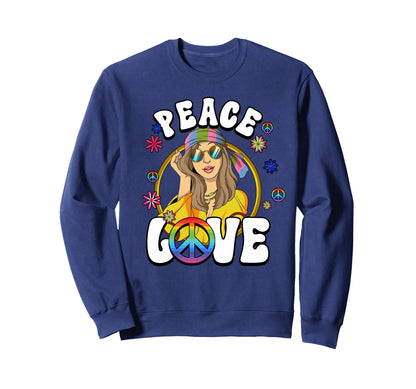 60S 70S Costume Peace Love Hippie Sweatshirt - Custom Art Print Unisex - T-Shirt, Sweatshirt, Hoodie
